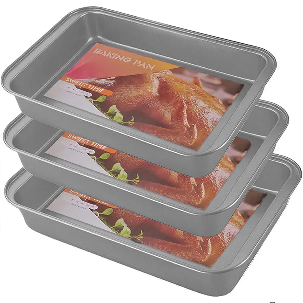 ( NET) Non-stick Rectangle Roasting Marble Baking Pan Set 3 Pcs