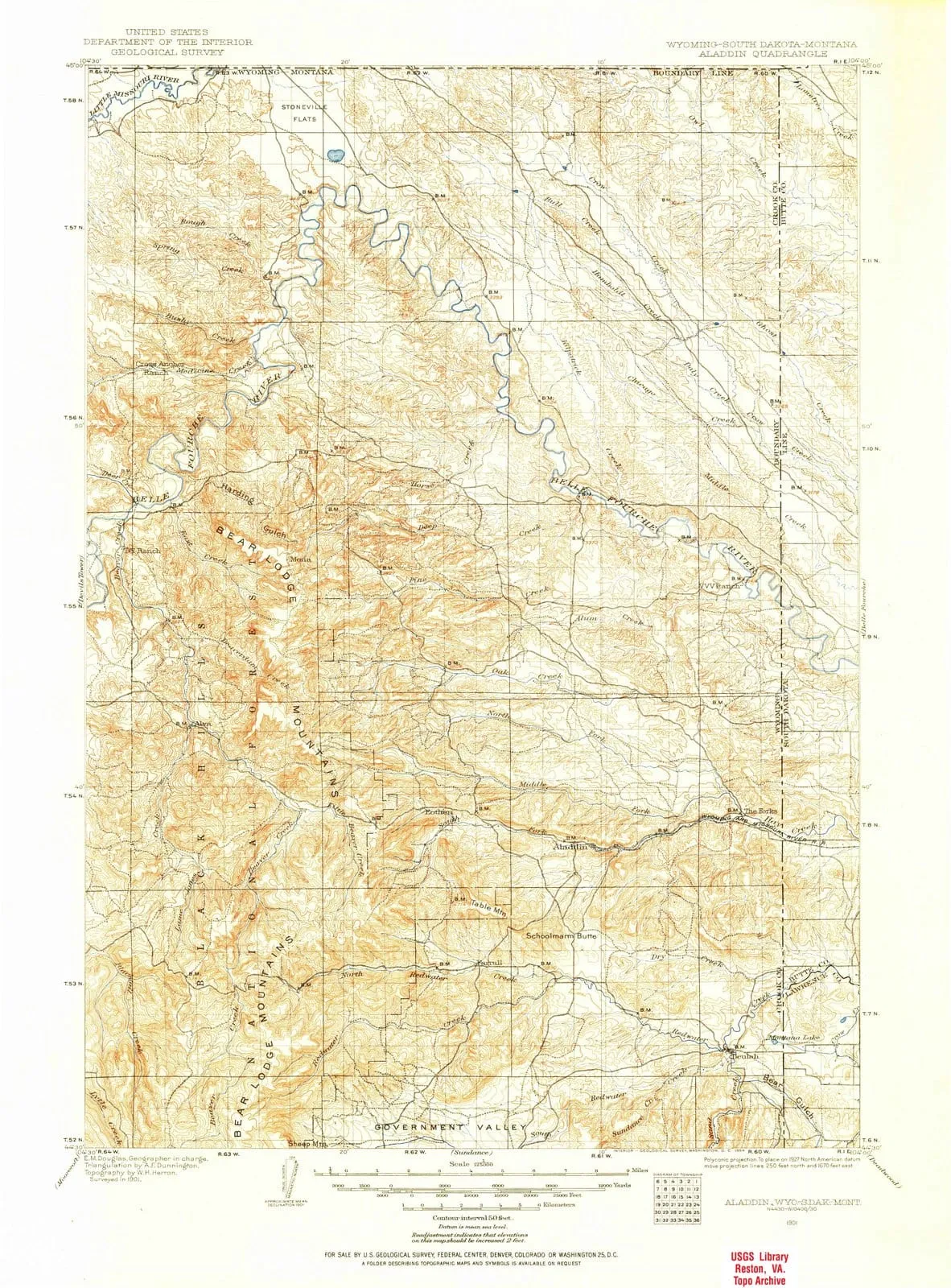 1901 Aladdin, WY - Wyoming - USGS Topographic Map