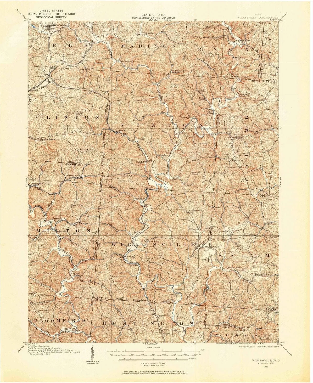 1905 Wilkesville, OH - Ohio - USGS Topographic Map