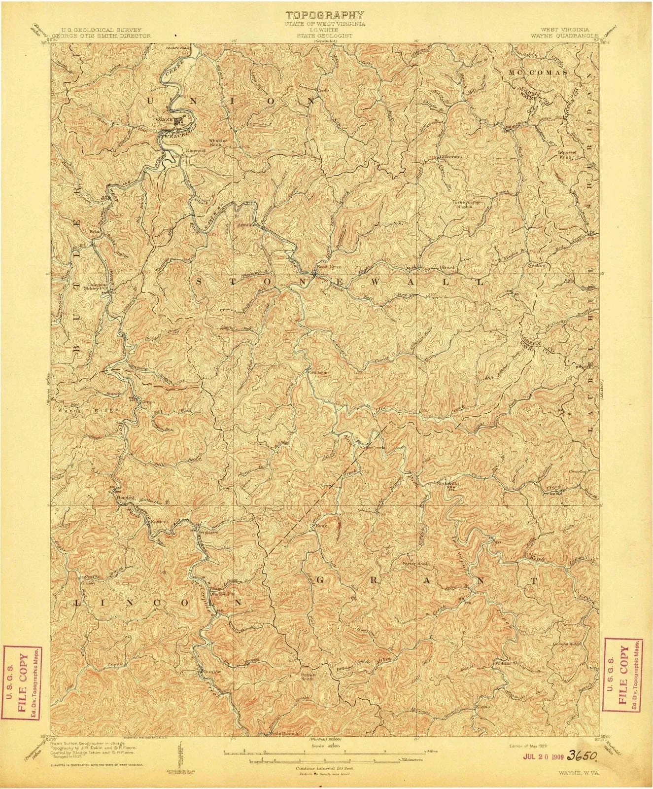 1909 Wayne, WV - West Virginia - USGS Topographic Map