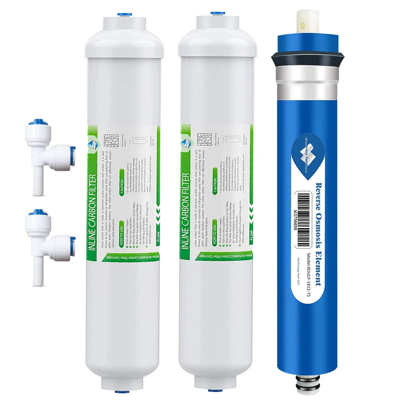 2x Inline Filters w/Quick Connect and 1x 75 GPD RO Membrane Combo Filter