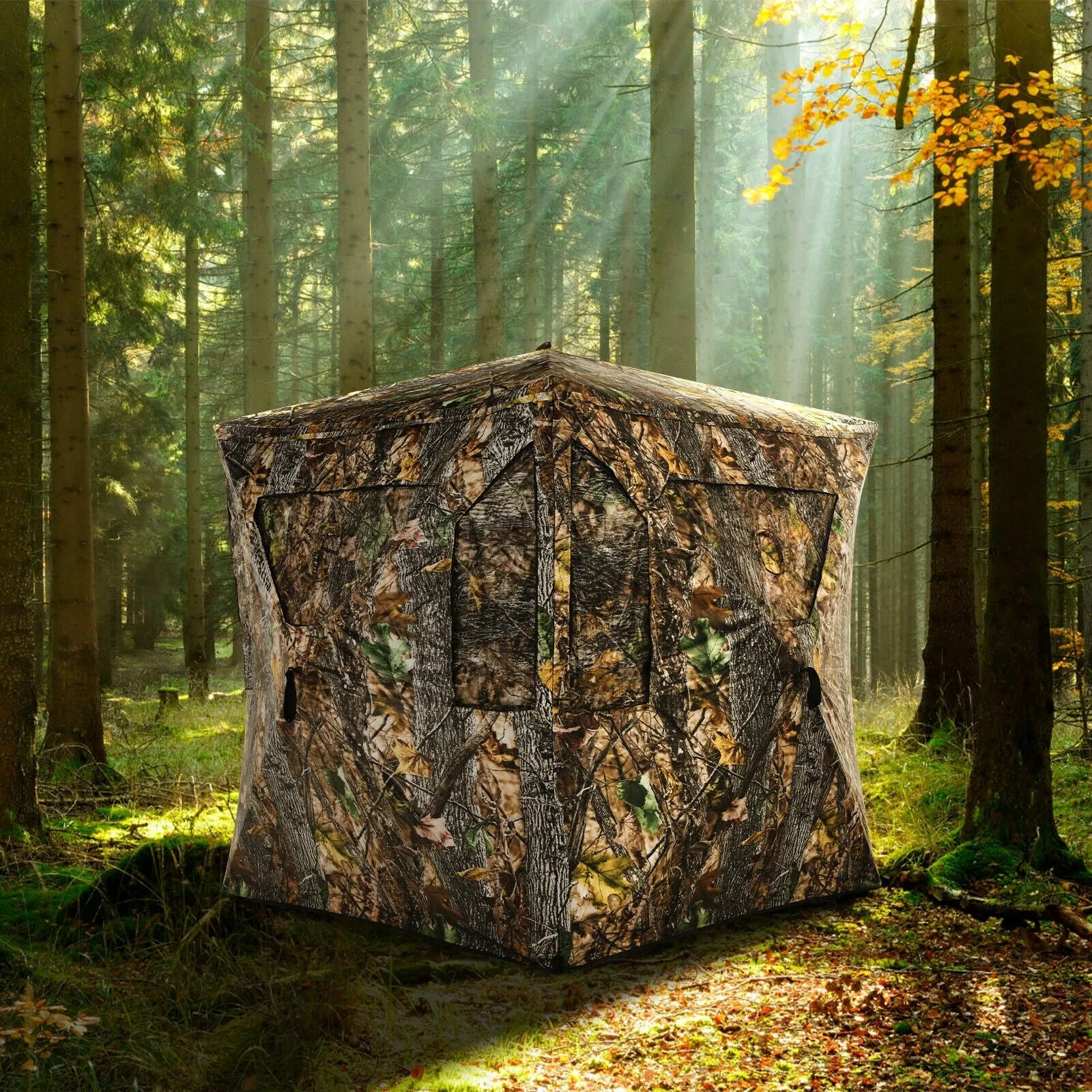 3 Person Portable Hunting Blind Pop-Up Ground Tent with Gun Ports and Carrying Bag