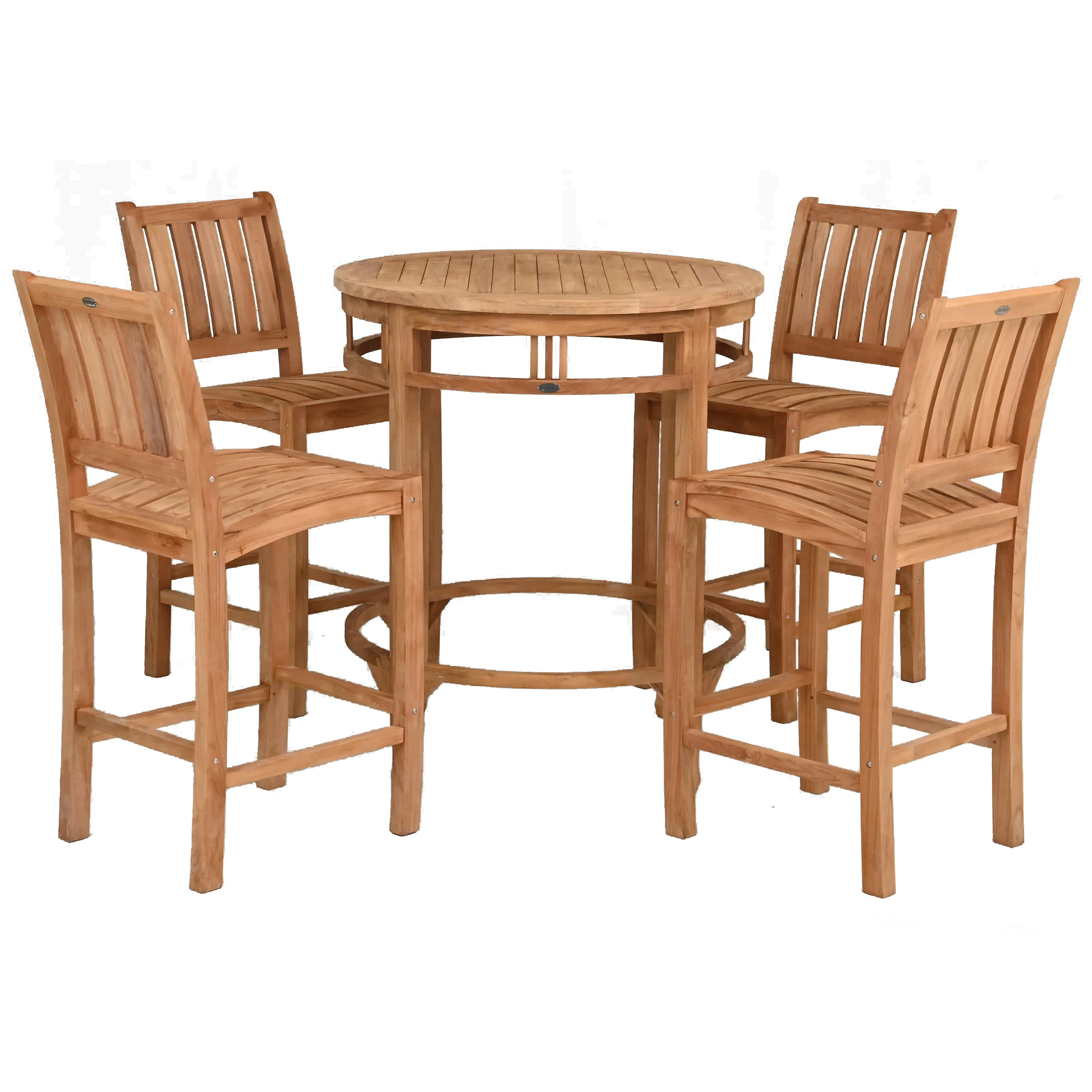 5 Piece Teak Wood Bistro Bar Set Including 38" Round Orleans Bar Table and 4 Abaco Barstools