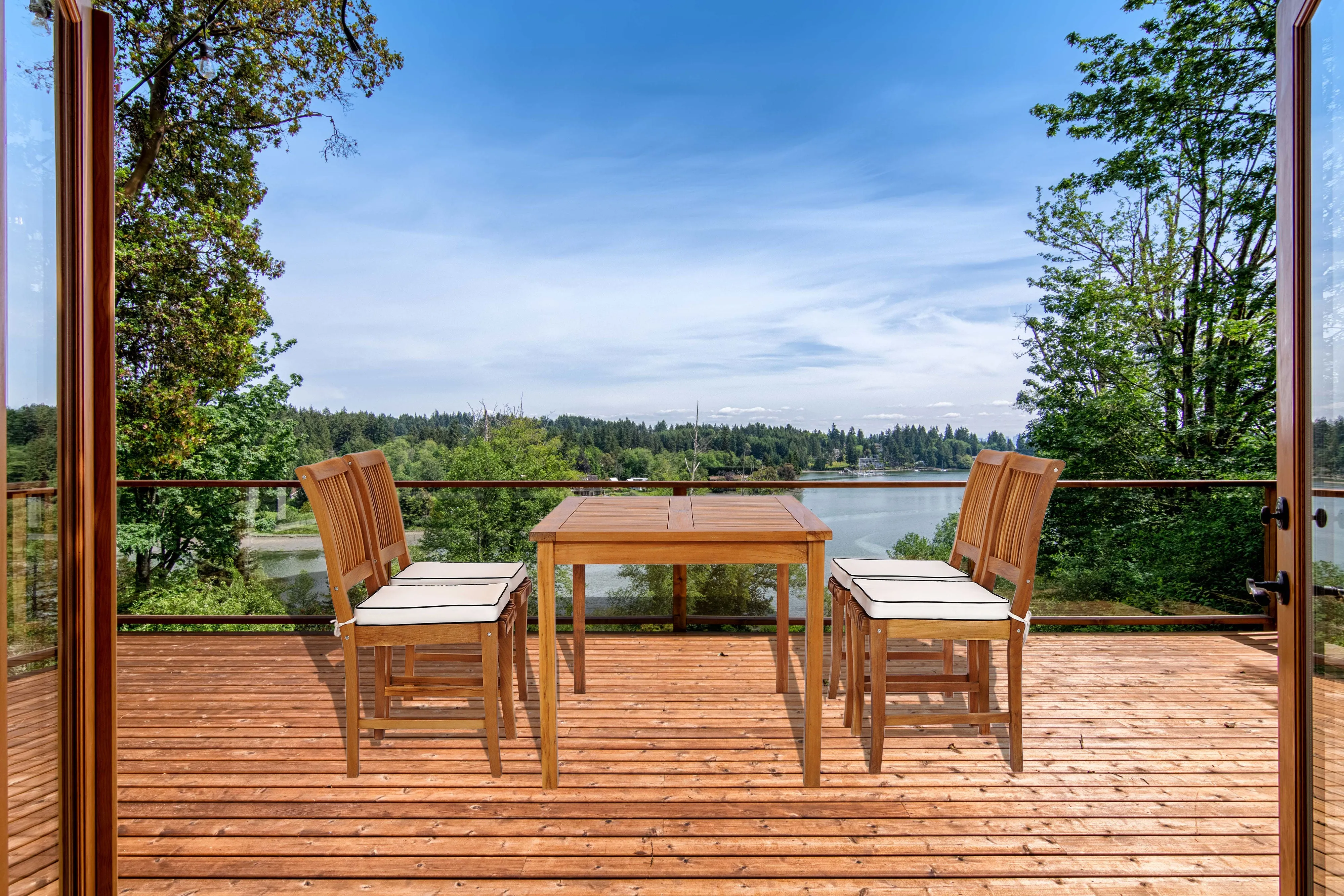 5 Piece Teak Wood Castle 55" Rectangular Small Bistro Dining Set with 4 Side Chairs