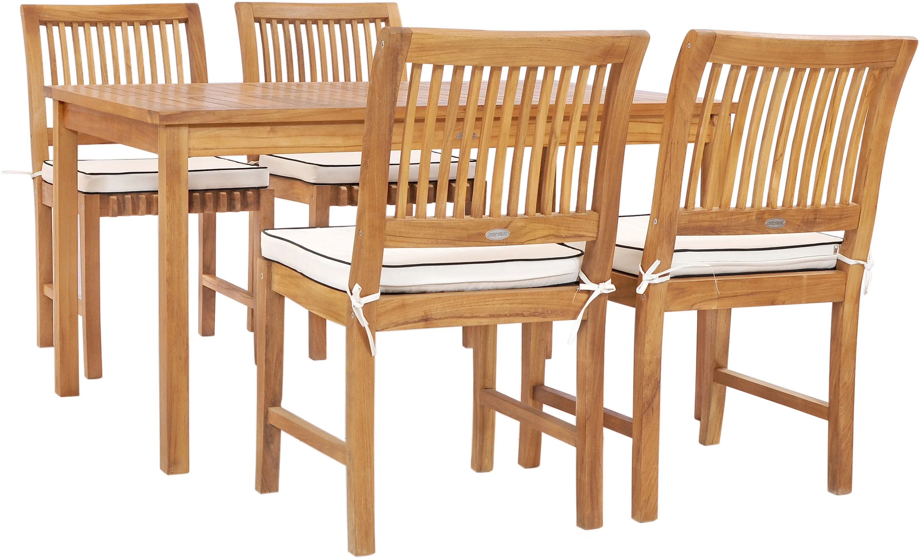 5 Piece Teak Wood Castle 55" Rectangular Small Bistro Dining Set with 4 Side Chairs