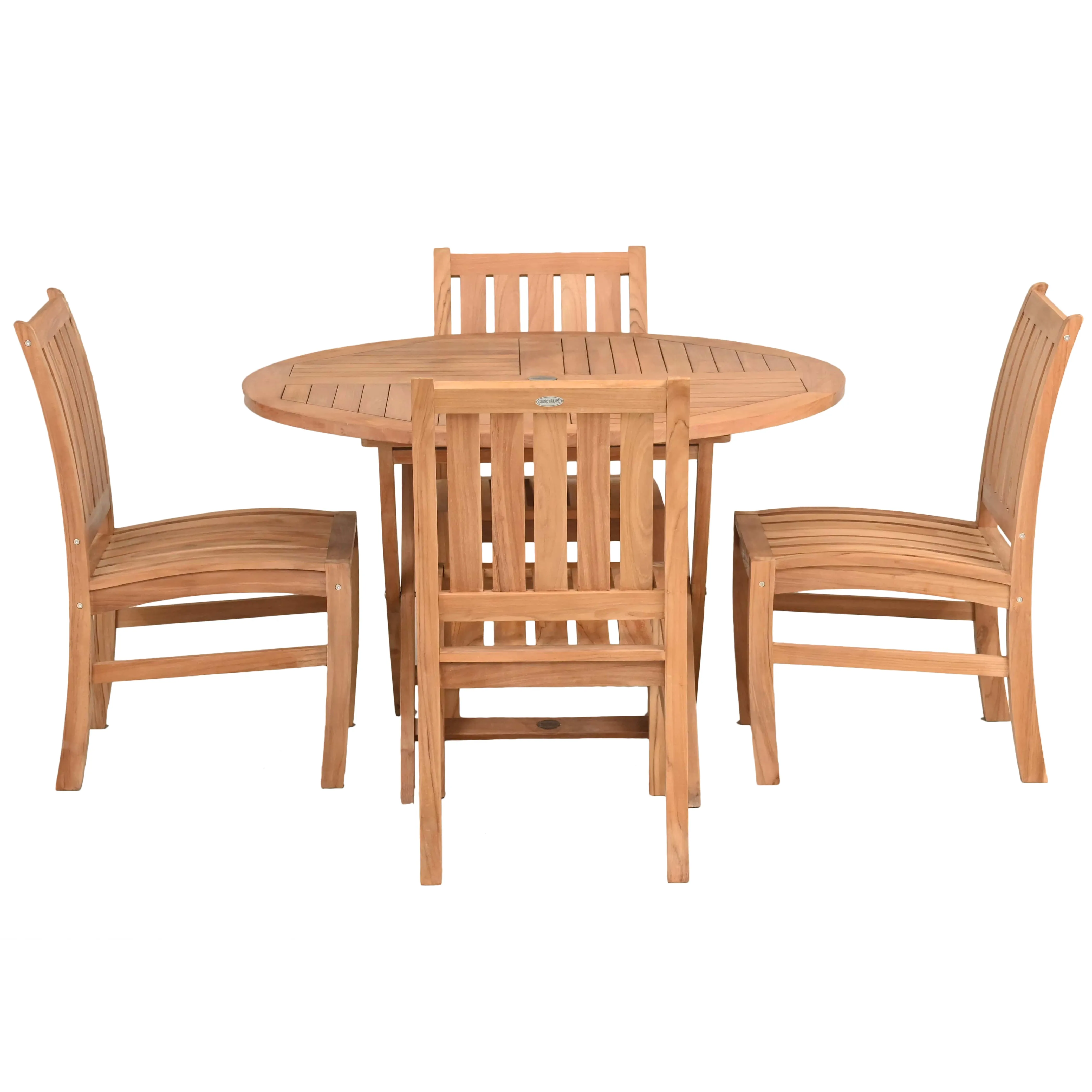 5 Piece Teak Wood Dining Set with 47" Round Java Table and 4 Abaco Side Chairs