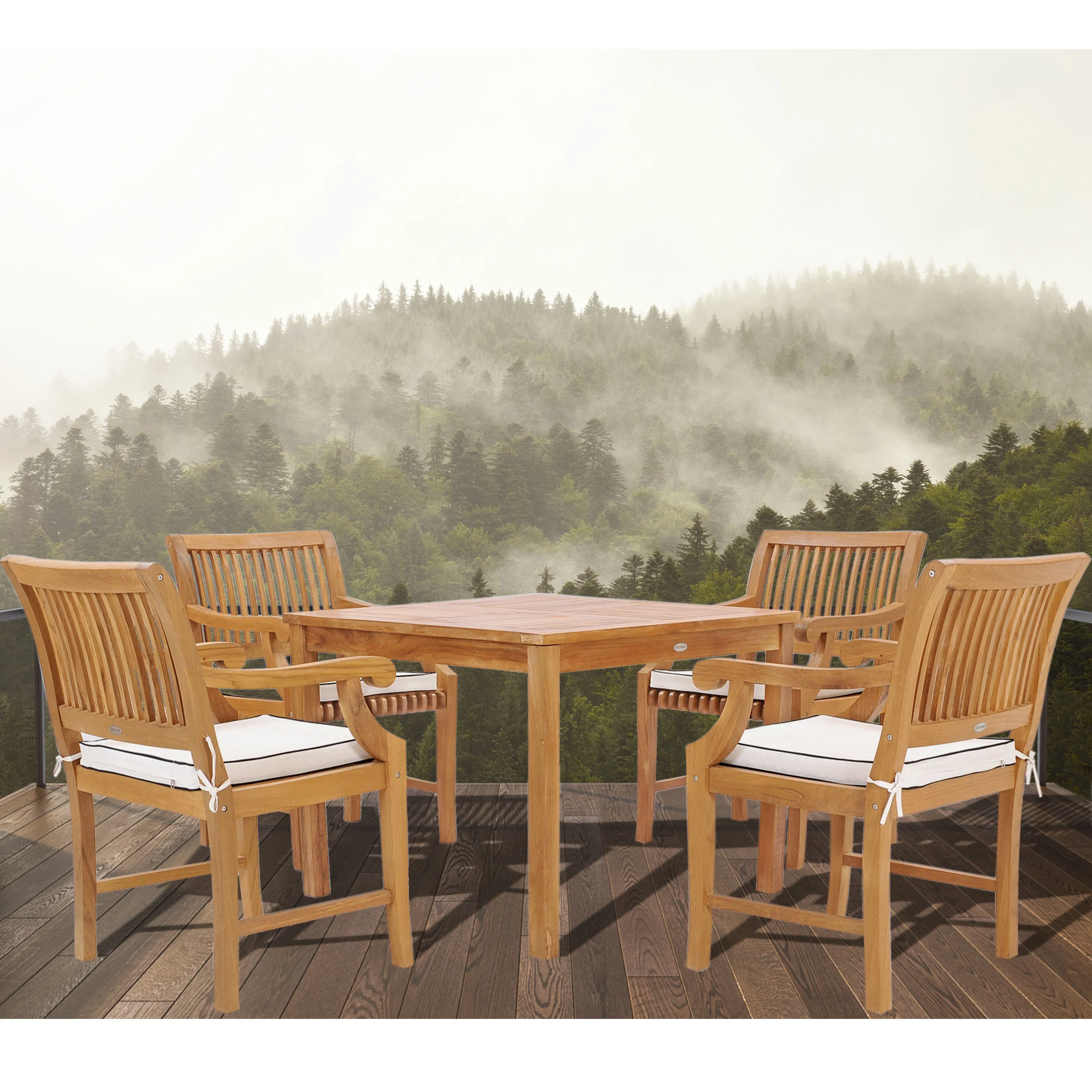 5 Piece Teak Wood Florence Bistro Dining Set with 35" Square Table and 4 Arm Chairs