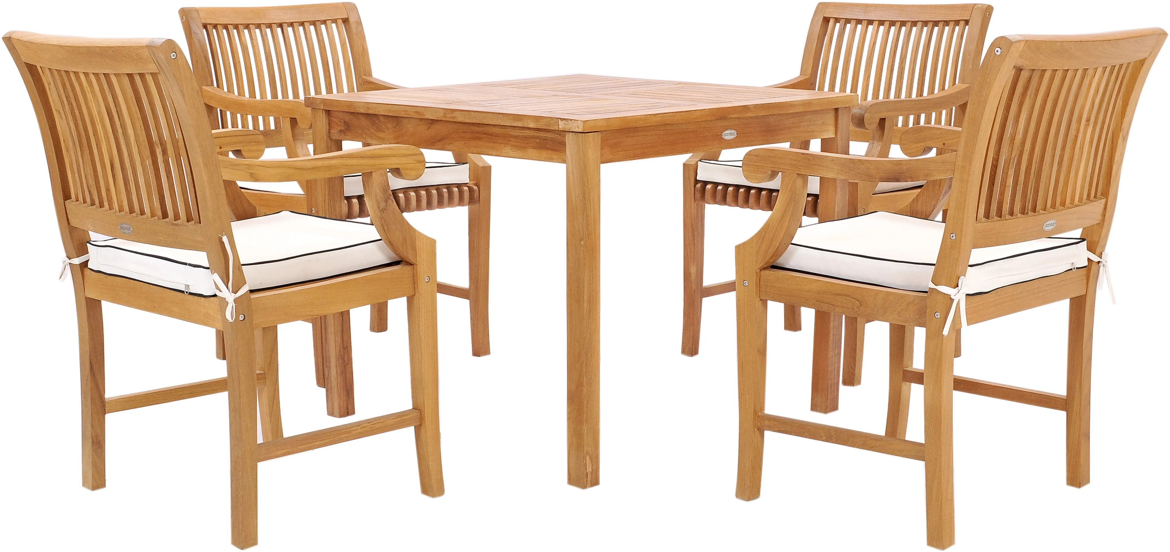 5 Piece Teak Wood Florence Bistro Dining Set with 35" Square Table and 4 Arm Chairs