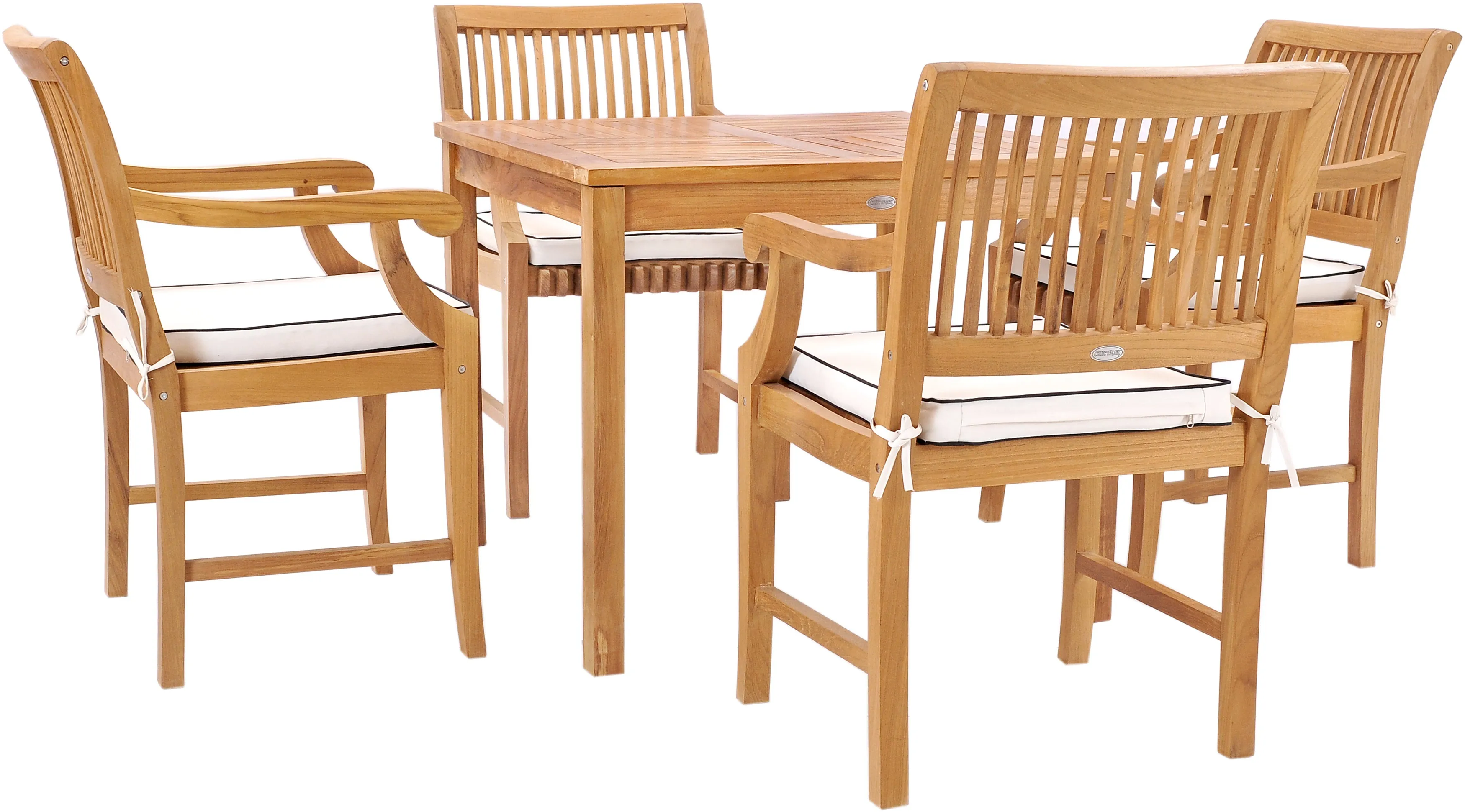 5 Piece Teak Wood Florence Bistro Dining Set with 35" Square Table and 4 Arm Chairs