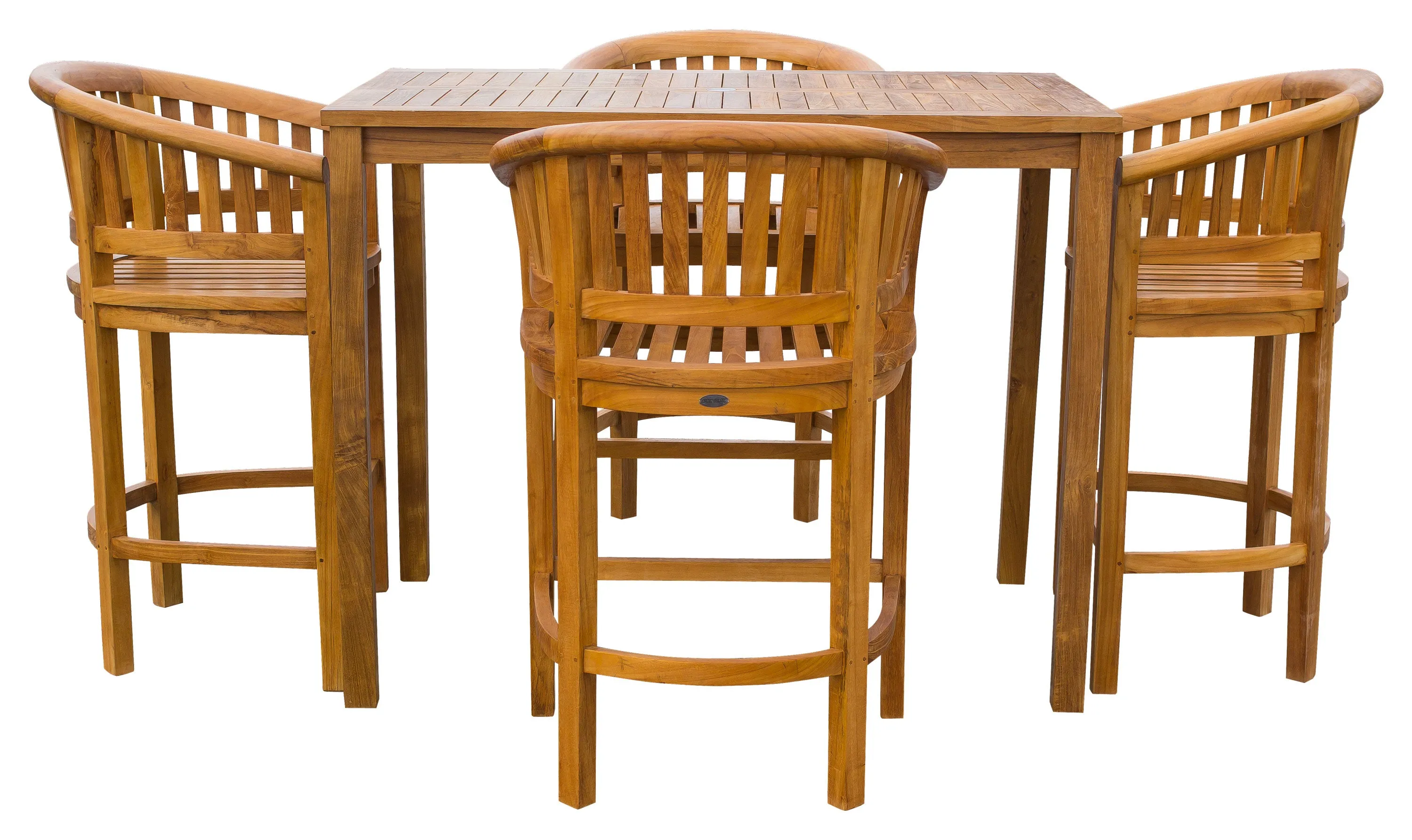 5 Piece Teak Wood Peanut Patio Bistro Bar Set with 4 Bar Chairs and 55" Bar Table