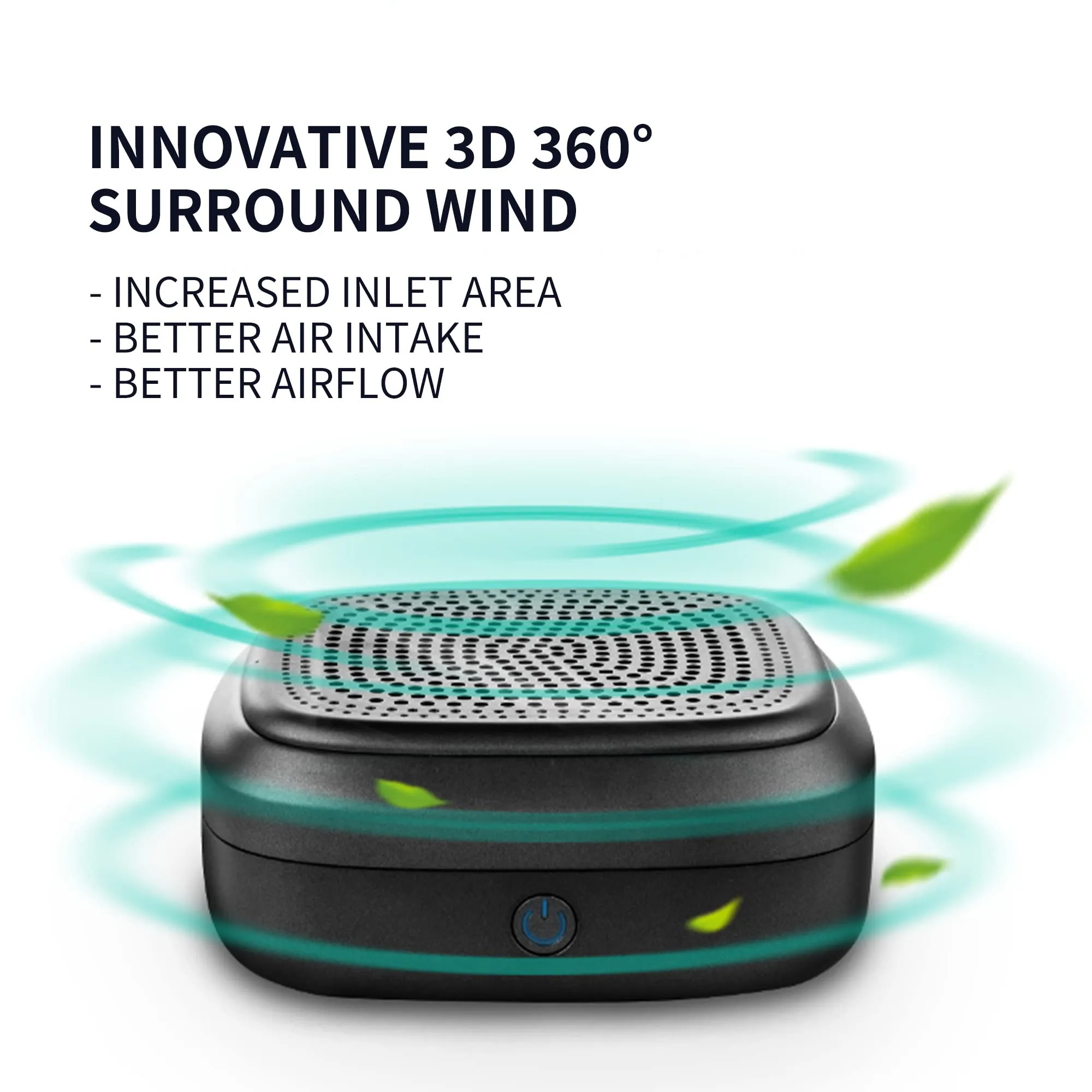 ABSORBIA Portable Car Air Purifier with negative ions and Hepa filter purify the air | Innovative 3D 360 degree surrounding wind.| Also can use Room Office etc…