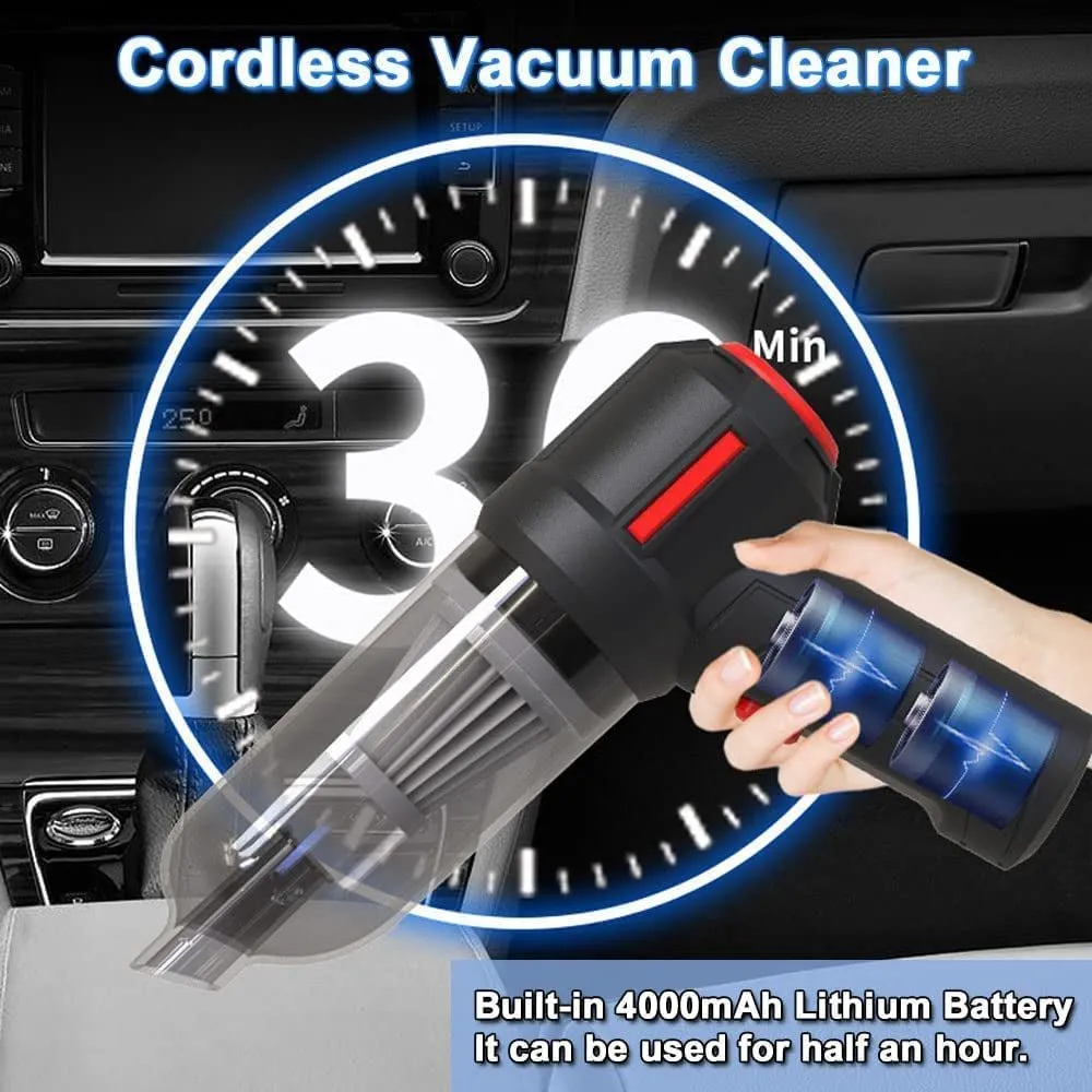 ADPTOYU 3-In-1 Portable Small Cordless Handheld Vacuum Cleaner Rechargeable with 9000PA Powerful Suction for Car/Office/Home, Extension Function to Inflate/Deflate for Swimming Ring/Vacuum Storage Bag