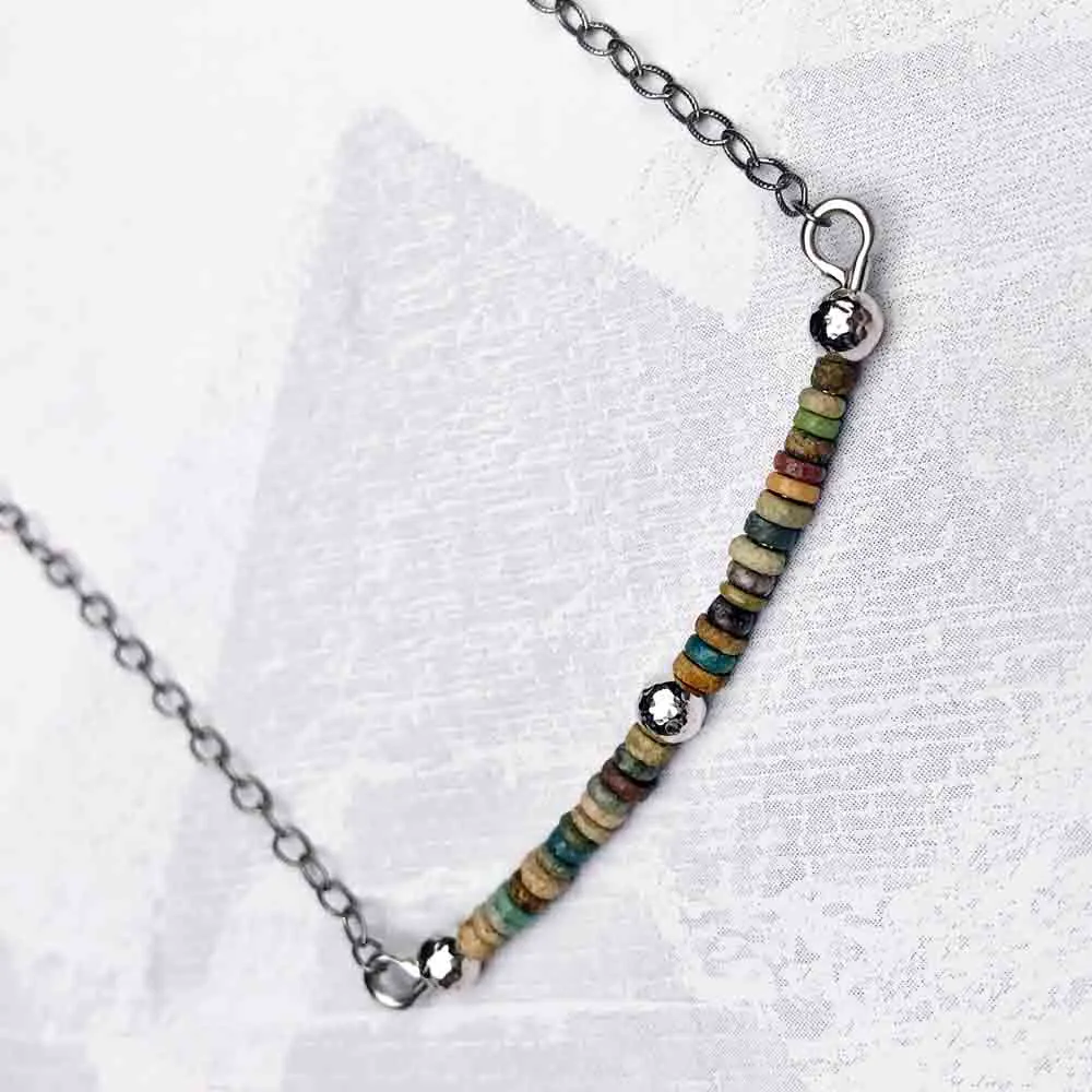 Ancient Egyptian Faience Mummy Bead Necklace in Sterling Silver | Artifact #G3514