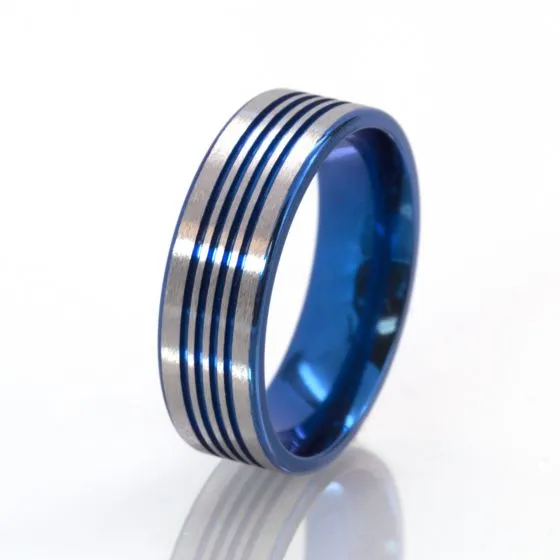 Anodized Blue Aerospace Grade Titanium Ring, 7mm Ring