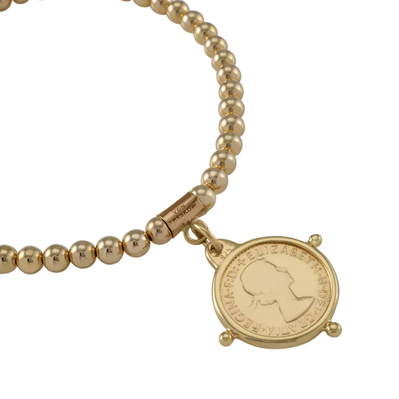 BALL BRACELET WITH THREEPENCE COMPASS COIN