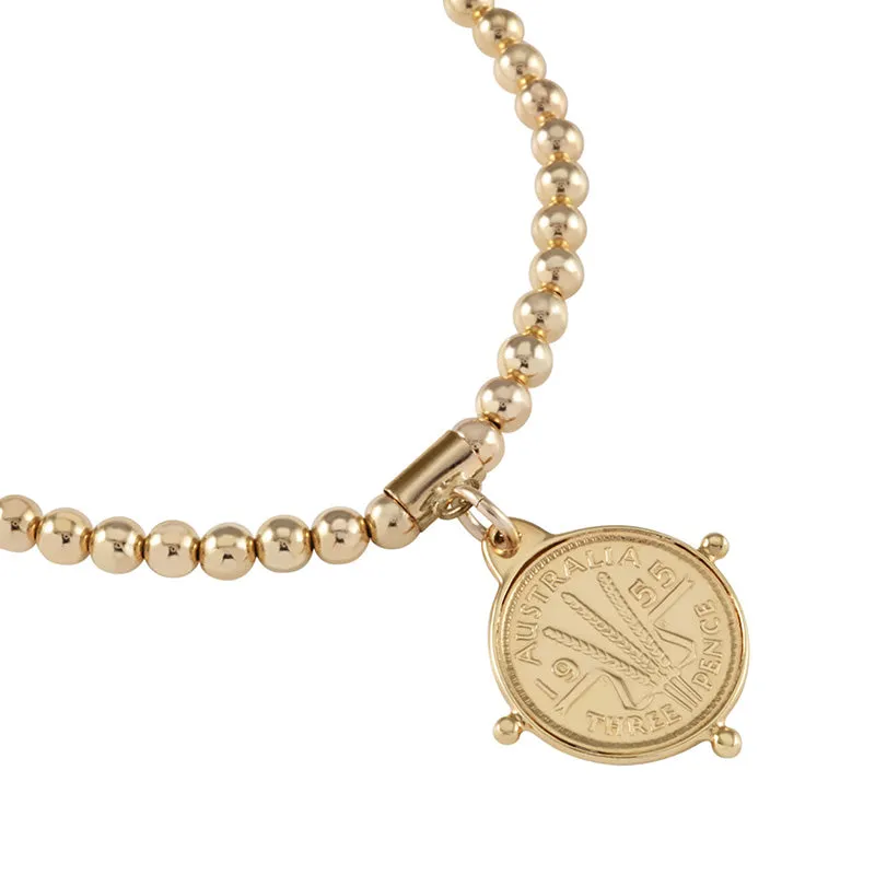 BALL BRACELET WITH THREEPENCE COMPASS COIN