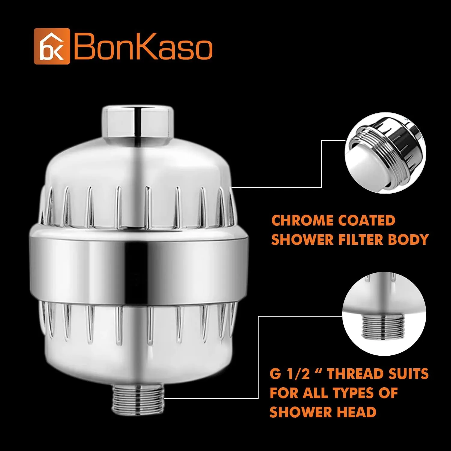 Bonkaso SF-01 ABS Plastic Universal Shower & Tap Water Softener for Hard Water with Replaceable 15 Stage Cartridge Filtration, Chrome Finish - (Pack of 1)