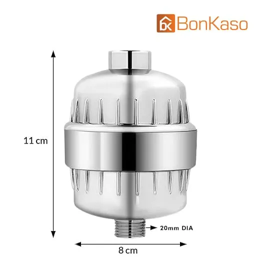 Bonkaso SF-01 ABS Plastic Universal Shower & Tap Water Softener for Hard Water with Replaceable 15 Stage Cartridge Filtration, Chrome Finish - (Pack of 1)