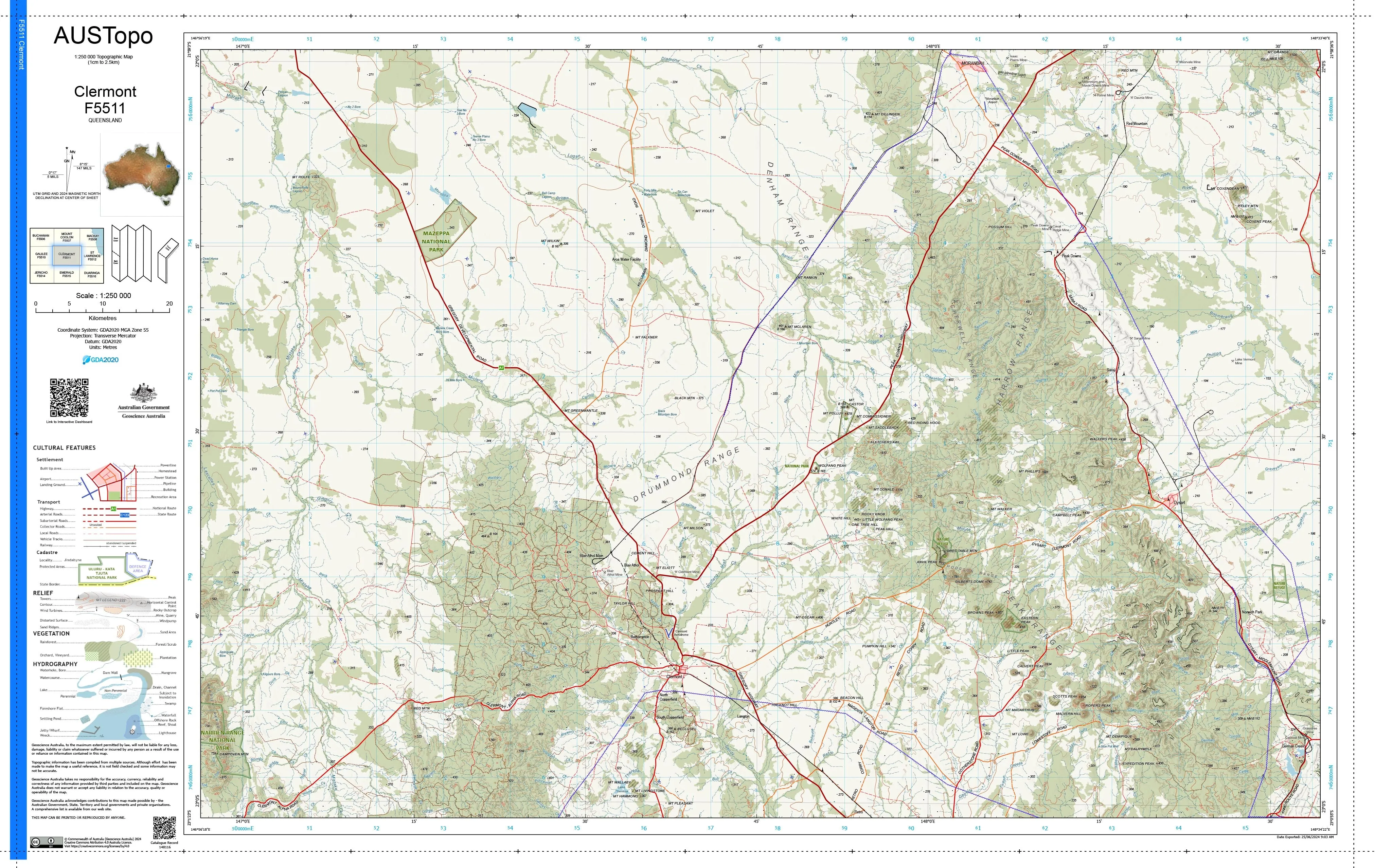 Clermont F5511 AUSTopo 1:250,000 Map