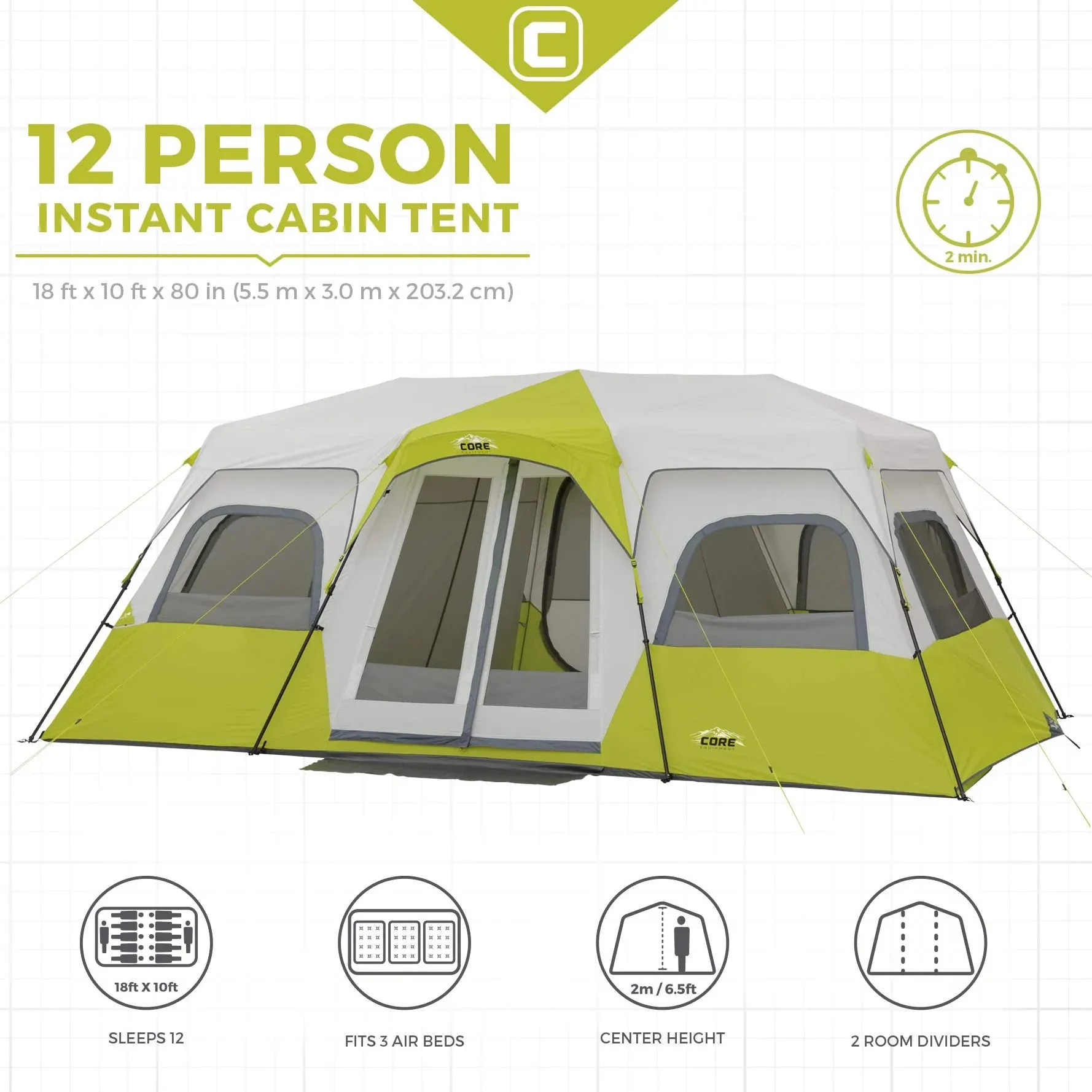 CORE 12 Person Instant Cabin Tent 18' x 10'