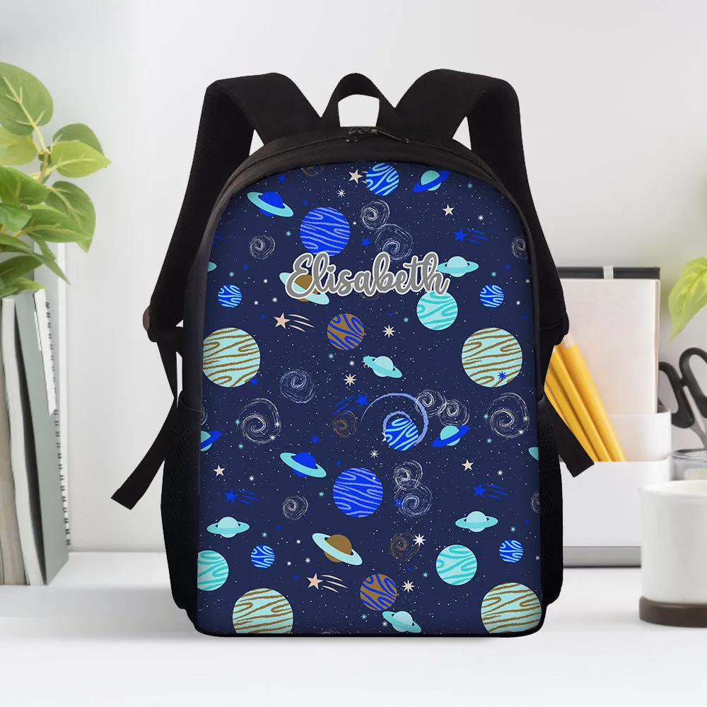 Custom Name Backpack Personalised Planet School Bag for Kids