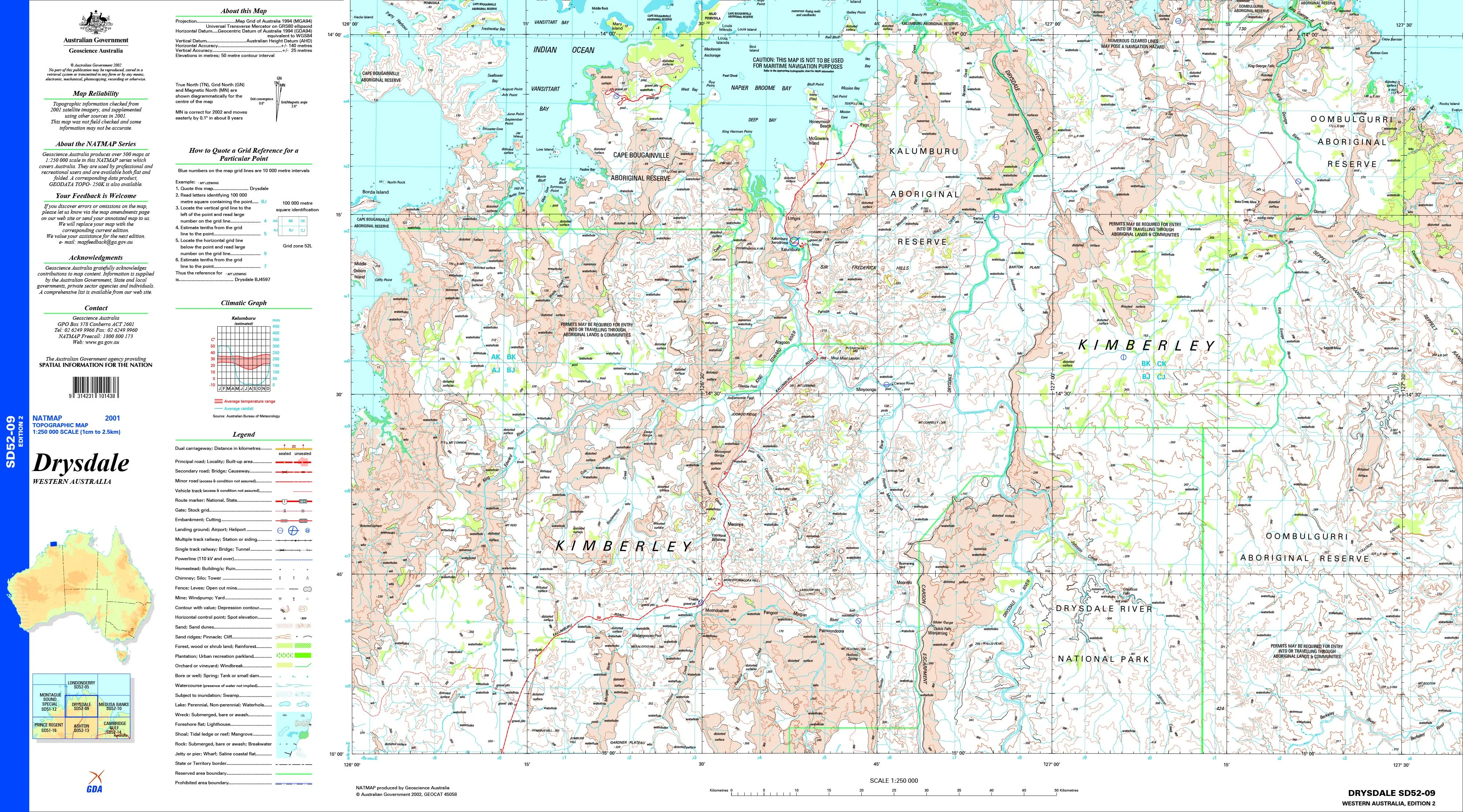 Drysdale SD52-09 Topographic Map 1:250k