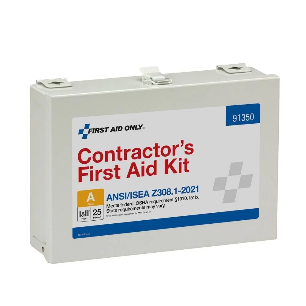 First Aid Only 91350 25 Person Contractor 2021 ANSI A  First Aid Kit, Metal Case