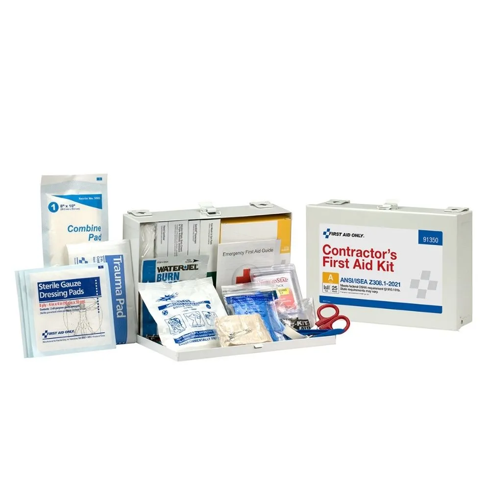 First Aid Only 91350 25 Person Contractor 2021 ANSI A  First Aid Kit, Metal Case