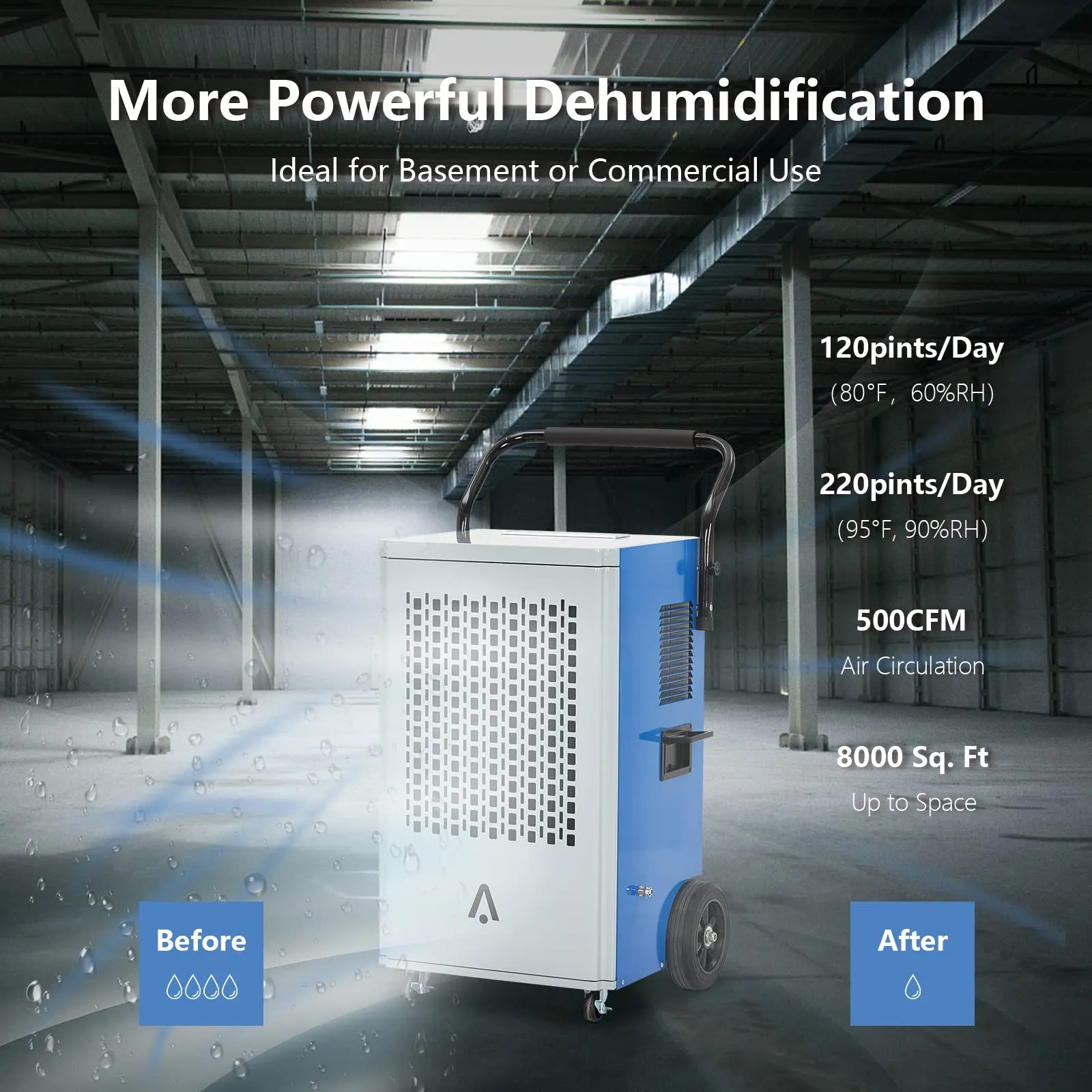 GARVEE 220 Pints Commercial Dehumidifier Portable Industrial Dehumidifier For Home Basement Garages Job Site