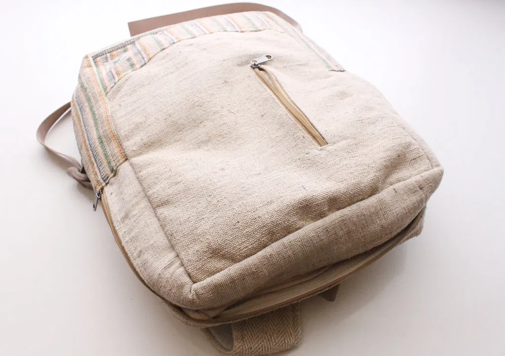 Green and Blue Lining Handmade Eco Friendly Hemp Backpack with Laptop Sleeve