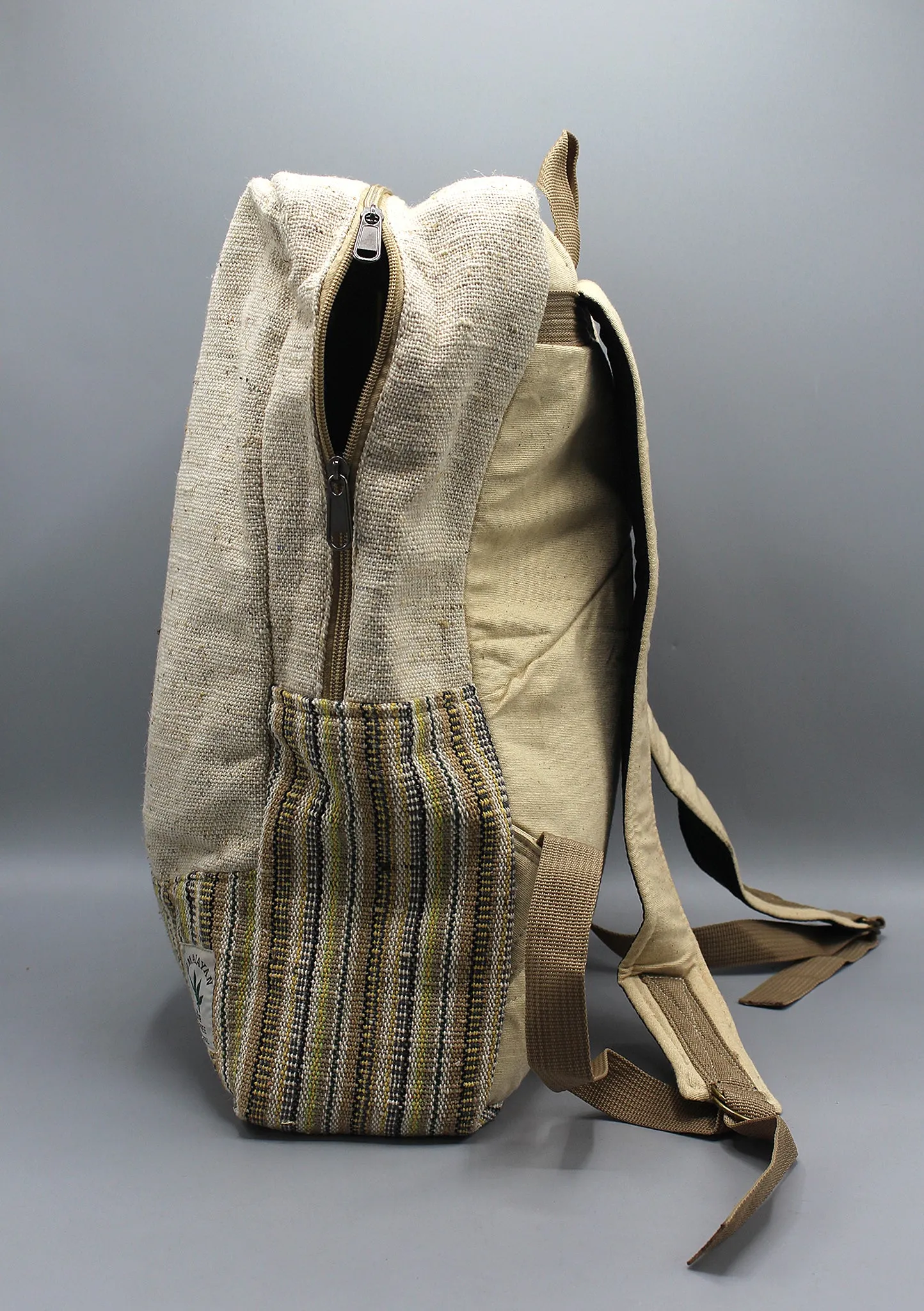 Green and Blue Lining Handmade Eco Friendly Hemp Backpack with Laptop Sleeve