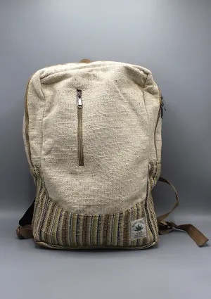 Green and Blue Lining Handmade Eco Friendly Hemp Backpack with Laptop Sleeve