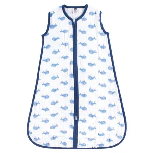 Hudson Baby Muslin Cotton Sleeveless Wearable Sleeping Bag, Sack, Blanket, Blue Whale