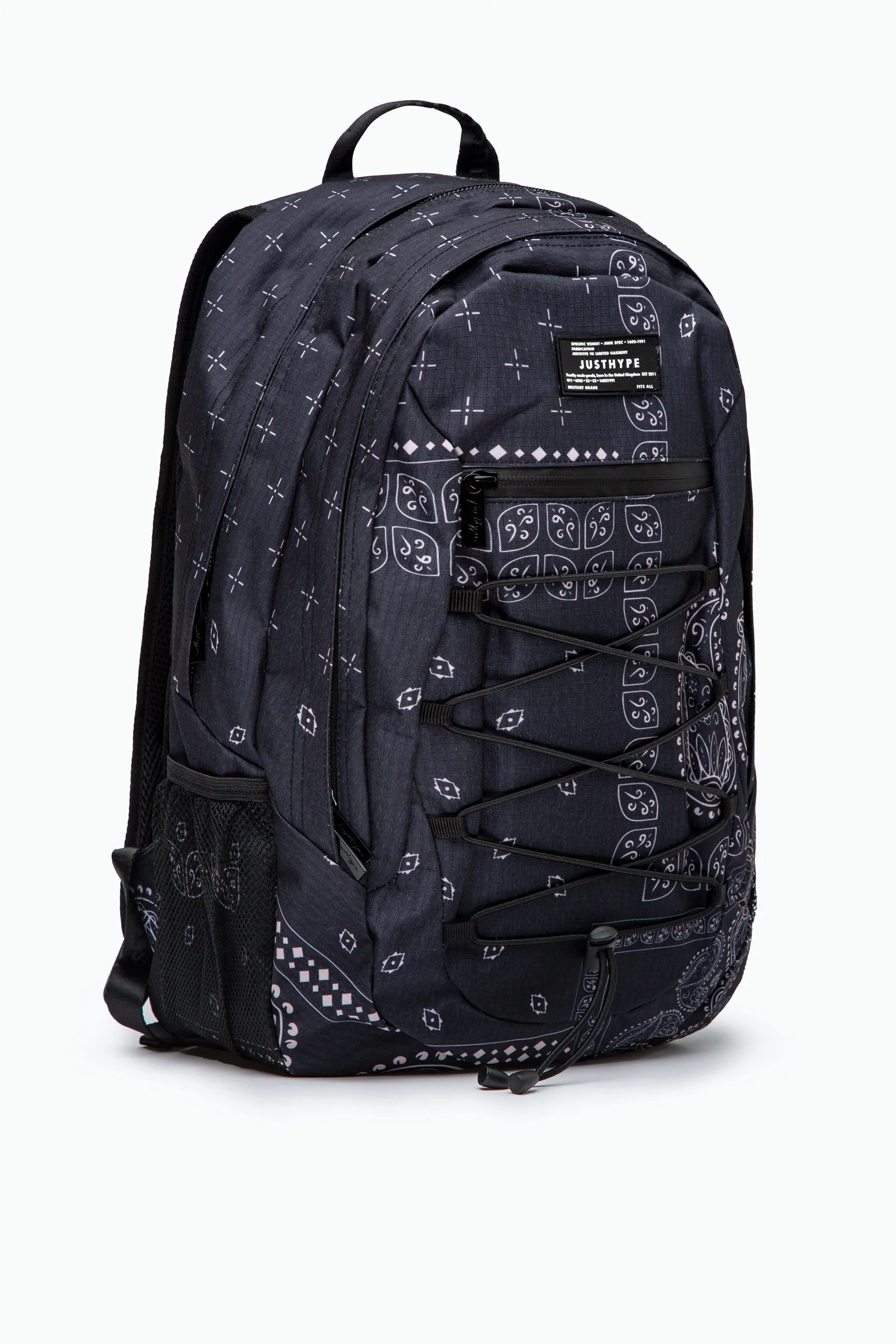 Hype Unisex Black Paisley Palm Military Patch Maxi Backpack