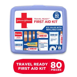 Johnson & Johnson Travel Ready Portable Emergency First Aid Kit, 80 pc