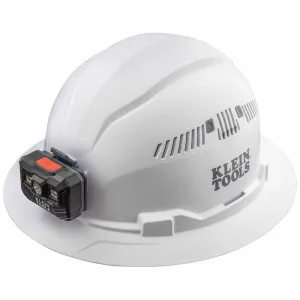 Klein 60407RL Hard Hat, Full Brim White w/Rechargeable Headlamp