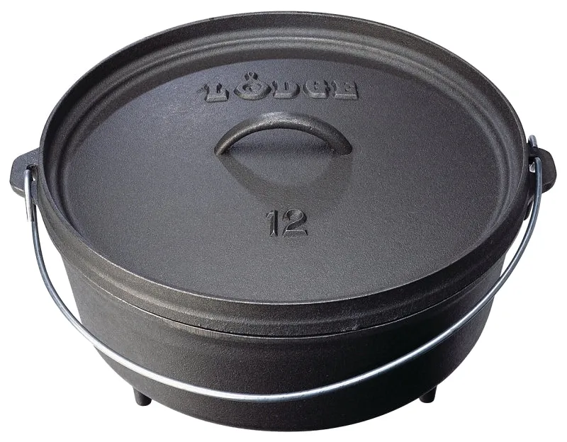 Lodge L12CO3 Camp Dutch Oven, 6 qt Capacity, Cast Iron, Black, Bail Handle :EA: QUANTITY: 1