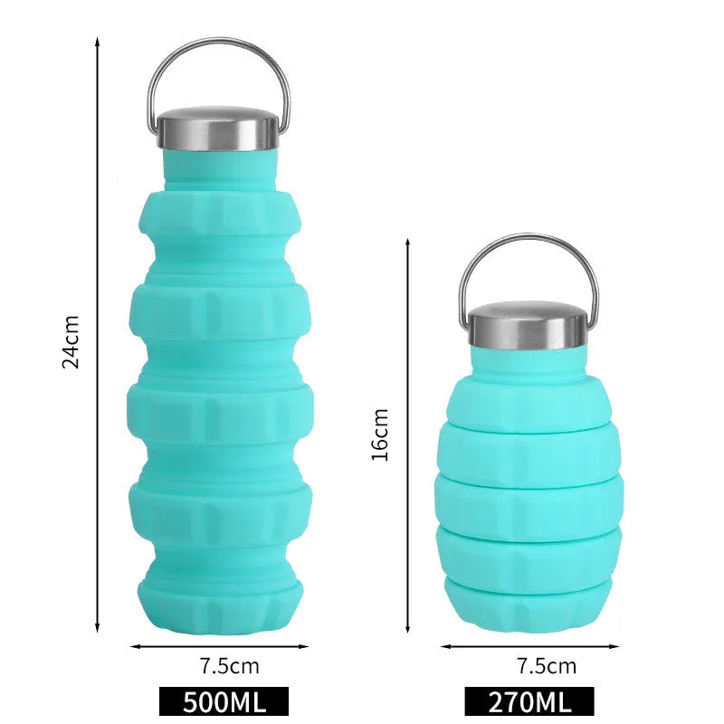 New Silicone Grenade Folding Water Bottle Creative Retractable Outdoor Sports Portable Water Bottle Cross-Border Water Cup