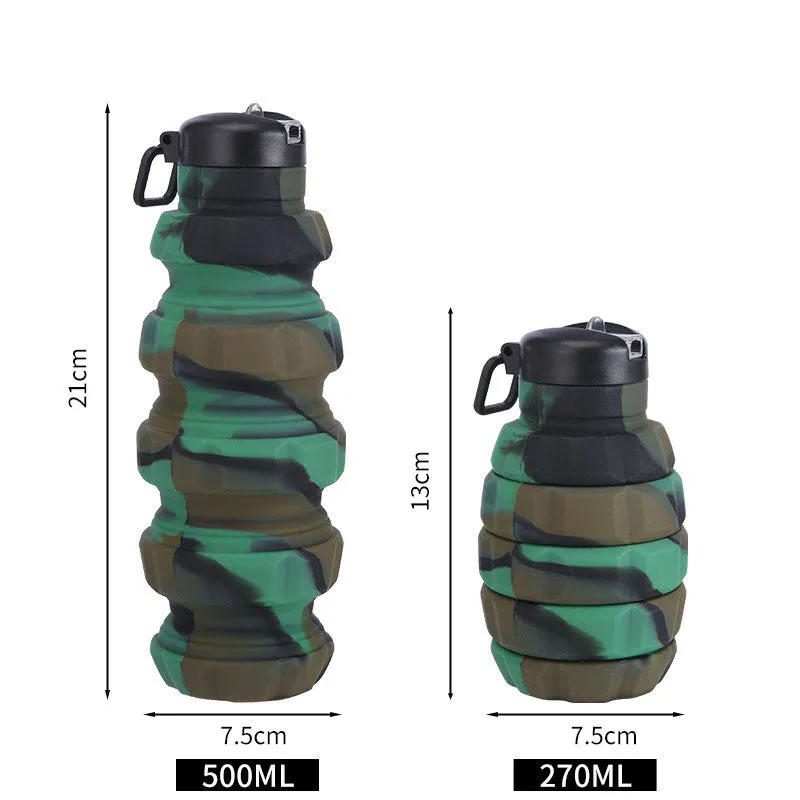 New Silicone Grenade Folding Water Bottle Creative Retractable Outdoor Sports Portable Water Bottle Cross-Border Water Cup