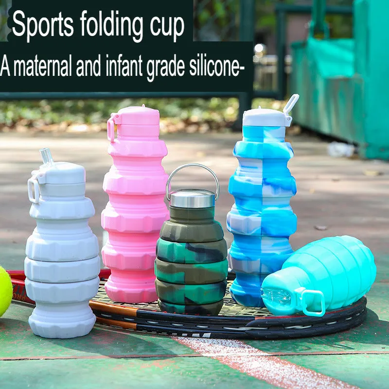 New Silicone Grenade Folding Water Bottle Creative Retractable Outdoor Sports Portable Water Bottle Cross-Border Water Cup