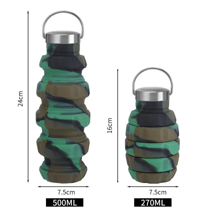 New Silicone Grenade Folding Water Bottle Creative Retractable Outdoor Sports Portable Water Bottle Cross-Border Water Cup