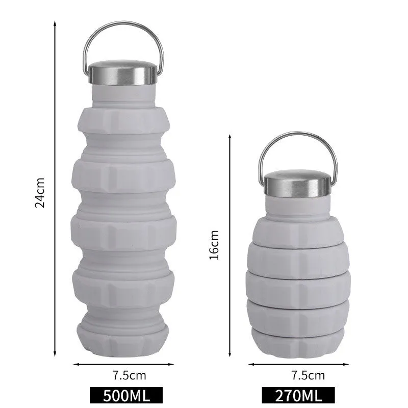 New Silicone Grenade Folding Water Bottle Creative Retractable Outdoor Sports Portable Water Bottle Cross-Border Water Cup