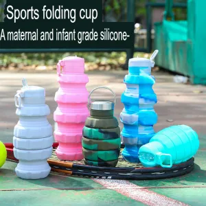 New Silicone Grenade Folding Water Bottle Creative Retractable Outdoor Sports Portable Water Bottle Cross-Border Water Cup