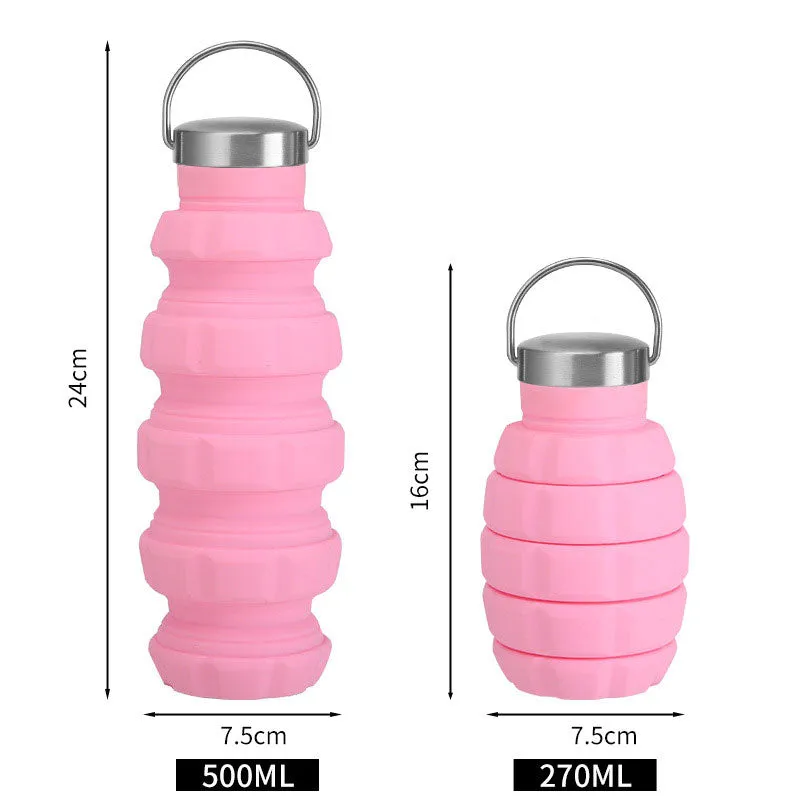 New Silicone Grenade Folding Water Bottle Creative Retractable Outdoor Sports Portable Water Bottle Cross-Border Water Cup