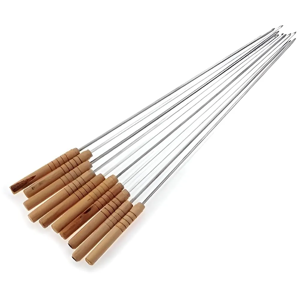 Plantex Barbecue Skewers 12 PCS Barbecue String with Wooden Handle BBQ Stick Needles Outdoor Camping Outings Cooking Tools