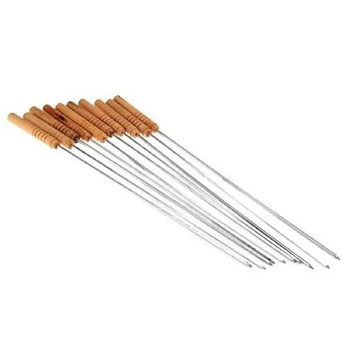 Plantex Barbecue Skewers 12 PCS Barbecue String with Wooden Handle BBQ Stick Needles Outdoor Camping Outings Cooking Tools