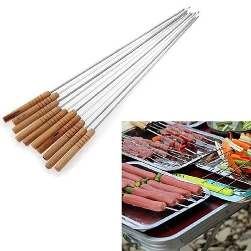 Plantex Barbecue Skewers 12 PCS Barbecue String with Wooden Handle BBQ Stick Needles Outdoor Camping Outings Cooking Tools