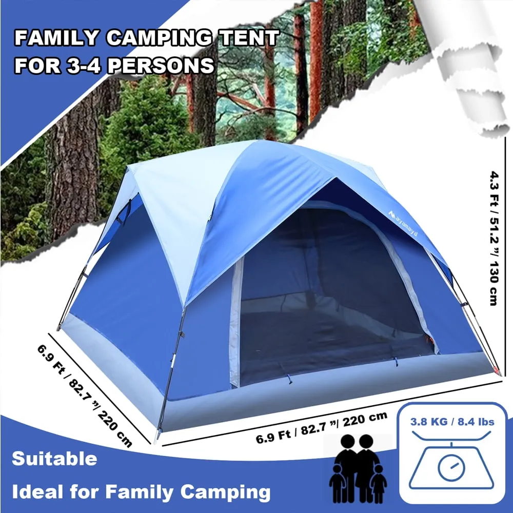 premium 4 Person Camping Tent,DIDADI Outdoor Dome Tents for Camping with Easy Setup, Double Mesh Door & Removable Rainfly, Breathable Windproof & Waterproof, Lightweight Tents for Hiking Traveling