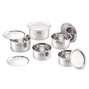 SAVYA HOME Stainless Steel Tope Set with Lid | Food Grade Stainless Steel, Durable & Wobble Free Base | Flat Bottom & Multipurpose | Suitable for Gas & Induction Stove | Tope Kitchen Set of 5