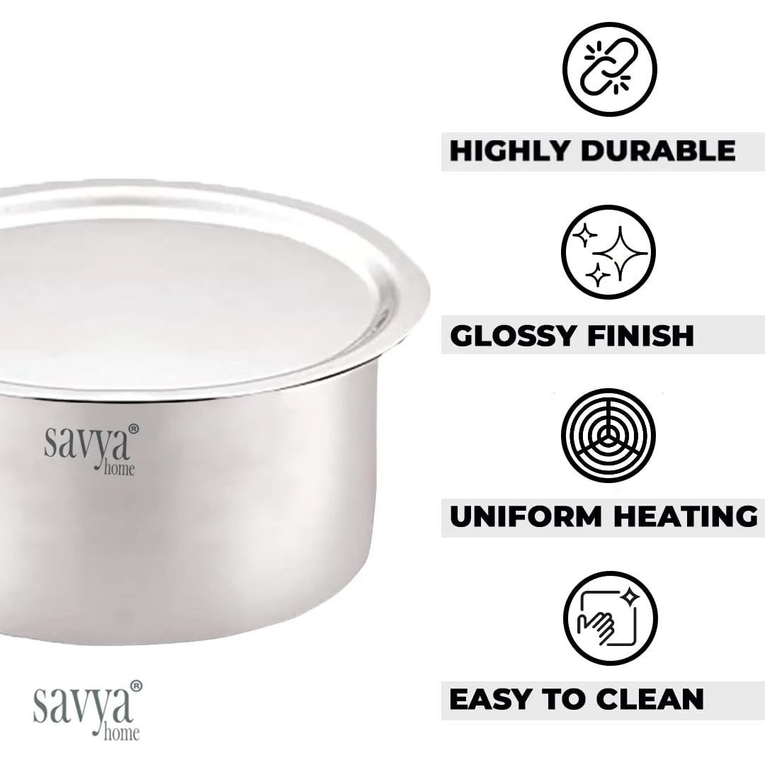 SAVYA HOME Stainless Steel Tope Set with Lid | Food Grade Stainless Steel, Durable & Wobble Free Base | Flat Bottom & Multipurpose | Suitable for Gas & Induction Stove | Tope Kitchen Set of 5